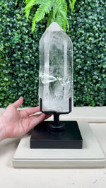 Semi Polished Diamantina Point with Stand product video showing Diamantina Quartz Point - Semi Polished Diamantina Point with Stand from Amezoni.