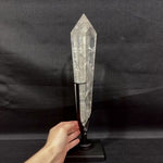 High Quality Lemurian Flat Vogue w/ Stand product video showing Lemurian Quartz Display Piece - High Quality Lemurian Flat Vogue in bulk from Amezoni.